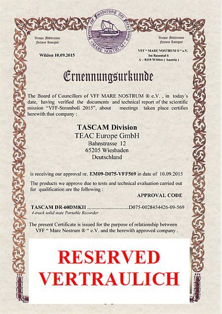 VFF-Tascam-Approval-Certificate-lite